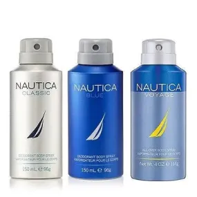 Nautica Classic, Blue & Voyage Deodorant Body Sprays for Men - Set of 3 x 150 ml