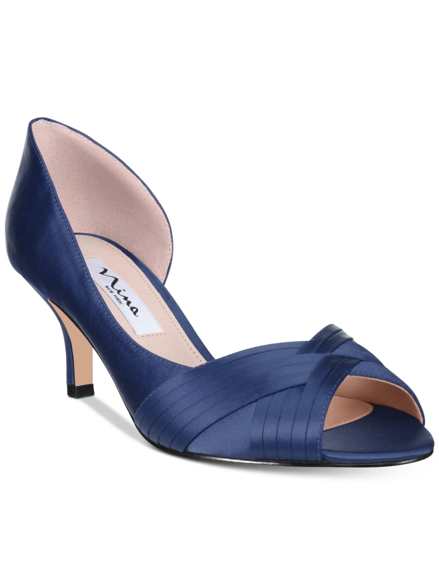 Navy Peep Toe Kitten Heel Pumps for Women