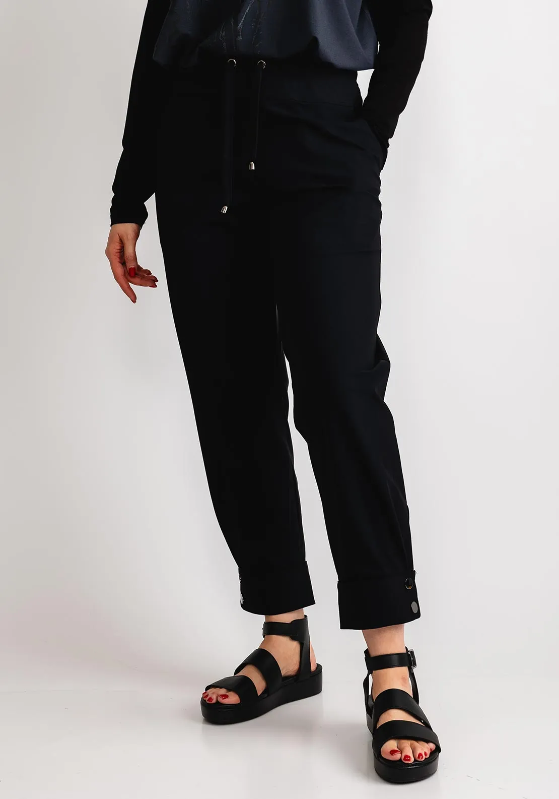 Naya Drawstring Button Cuff Trousers, Black