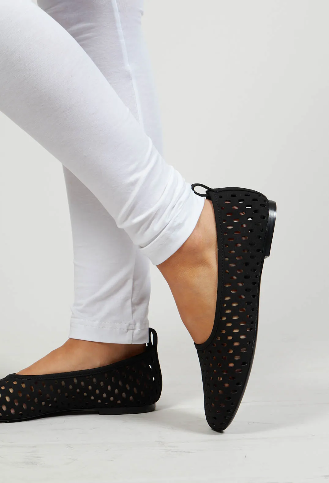 Black Cut Out Pumps with Net Detail