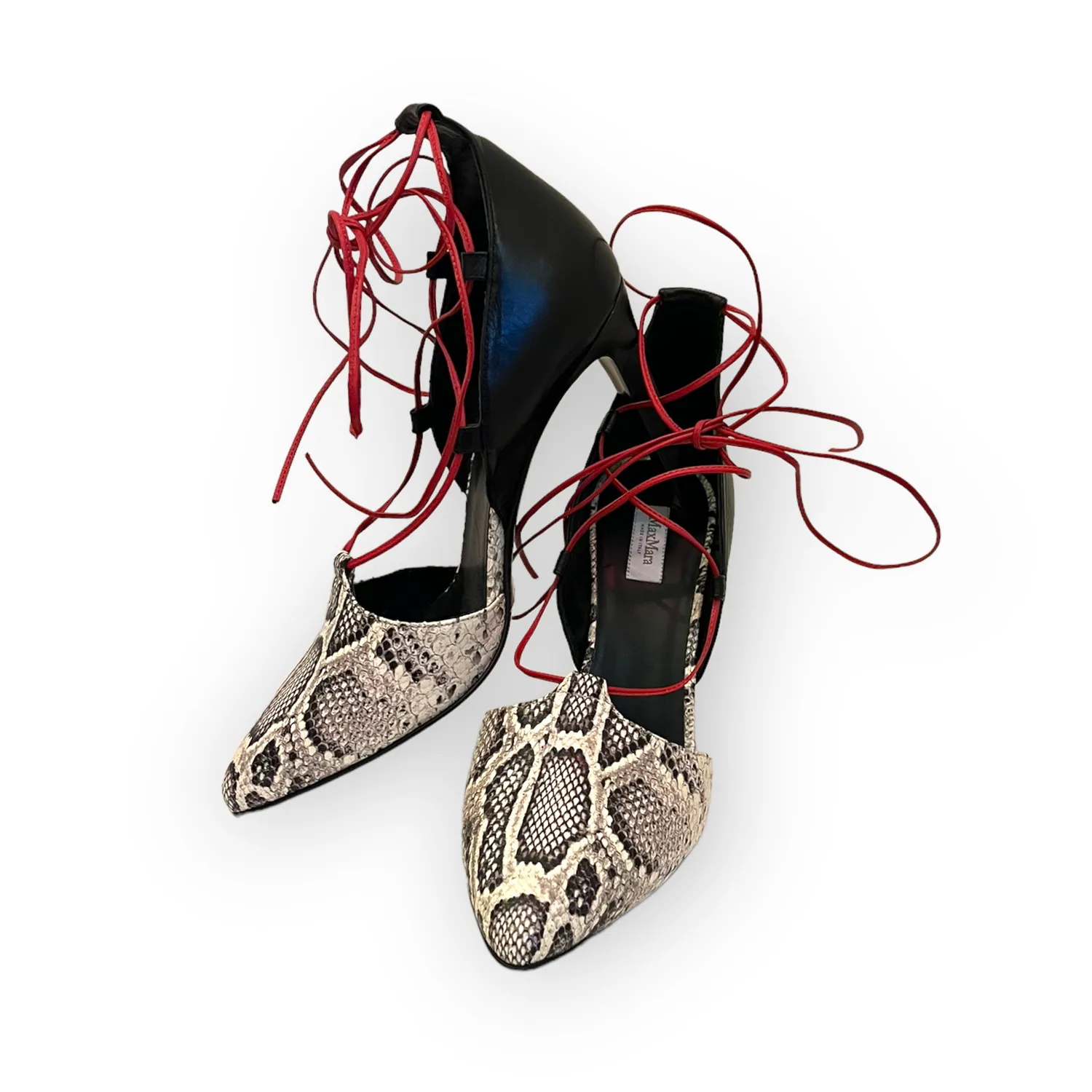 NEW Max Mara Black and Red Snake Print Heels