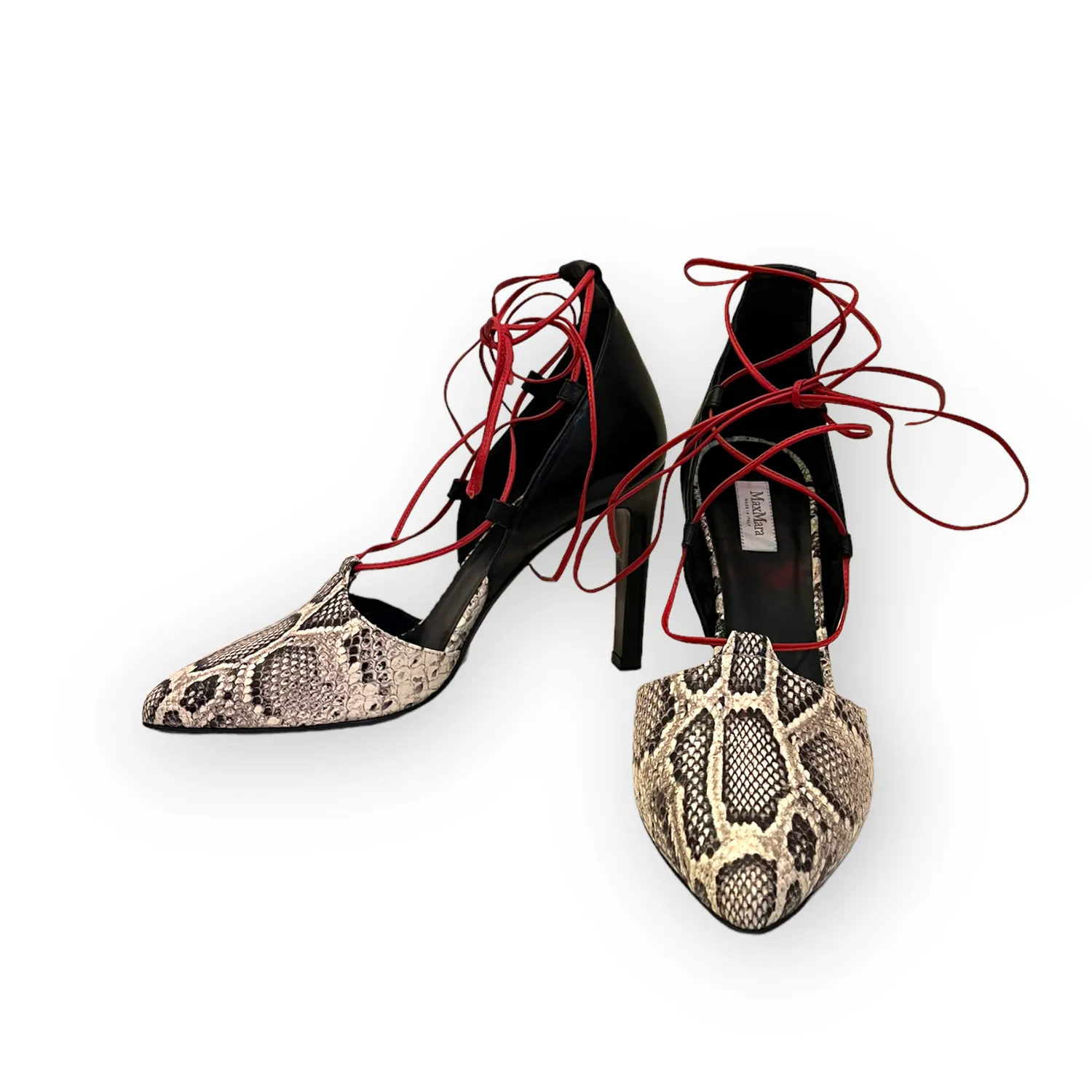 NEW Max Mara Black and Red Snake Print Heels