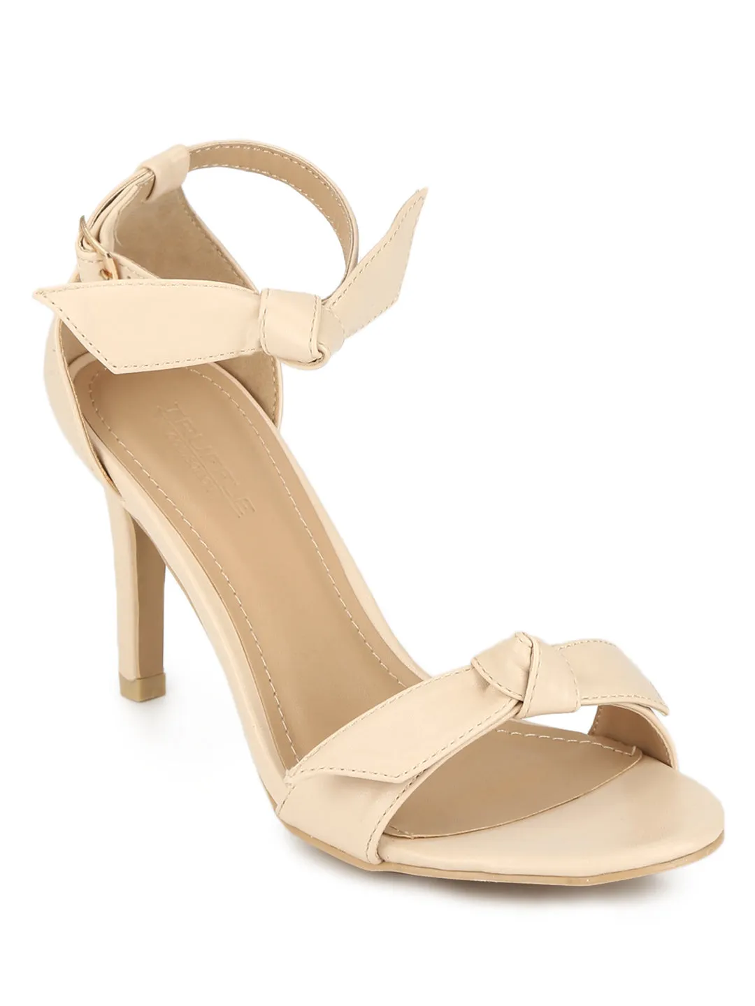 Nude Bow Ankle Strap Stiletto Heels