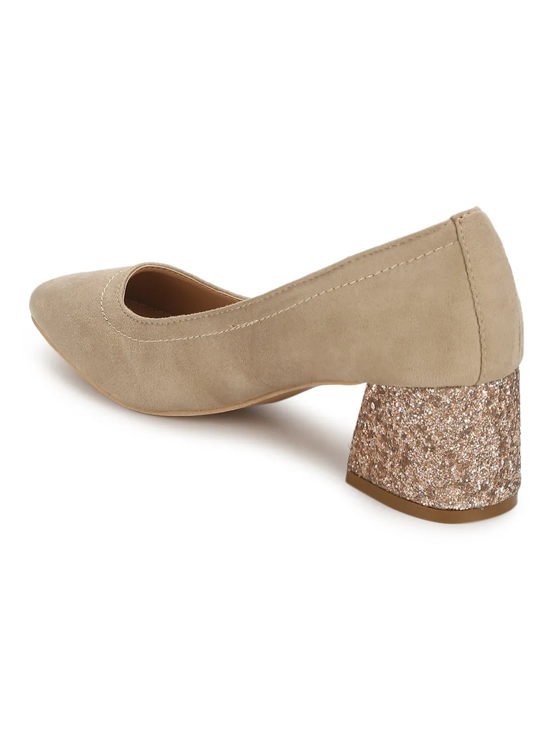 Nude Micro Glitter Block Heels