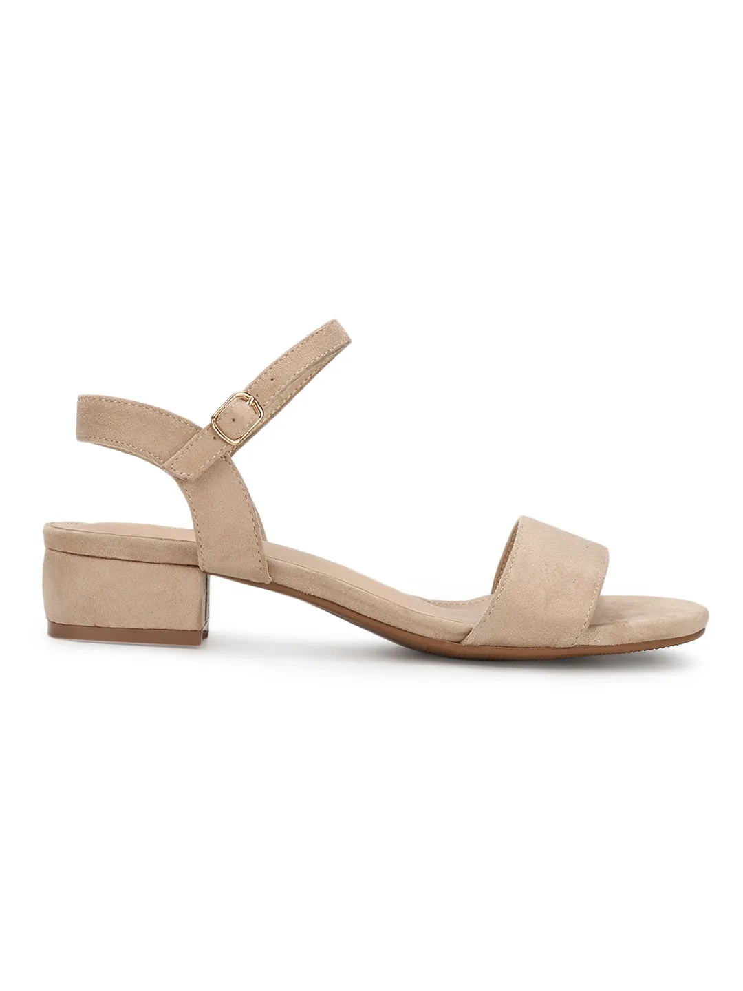 Nude Micro Low Ankle Strap Block Heels