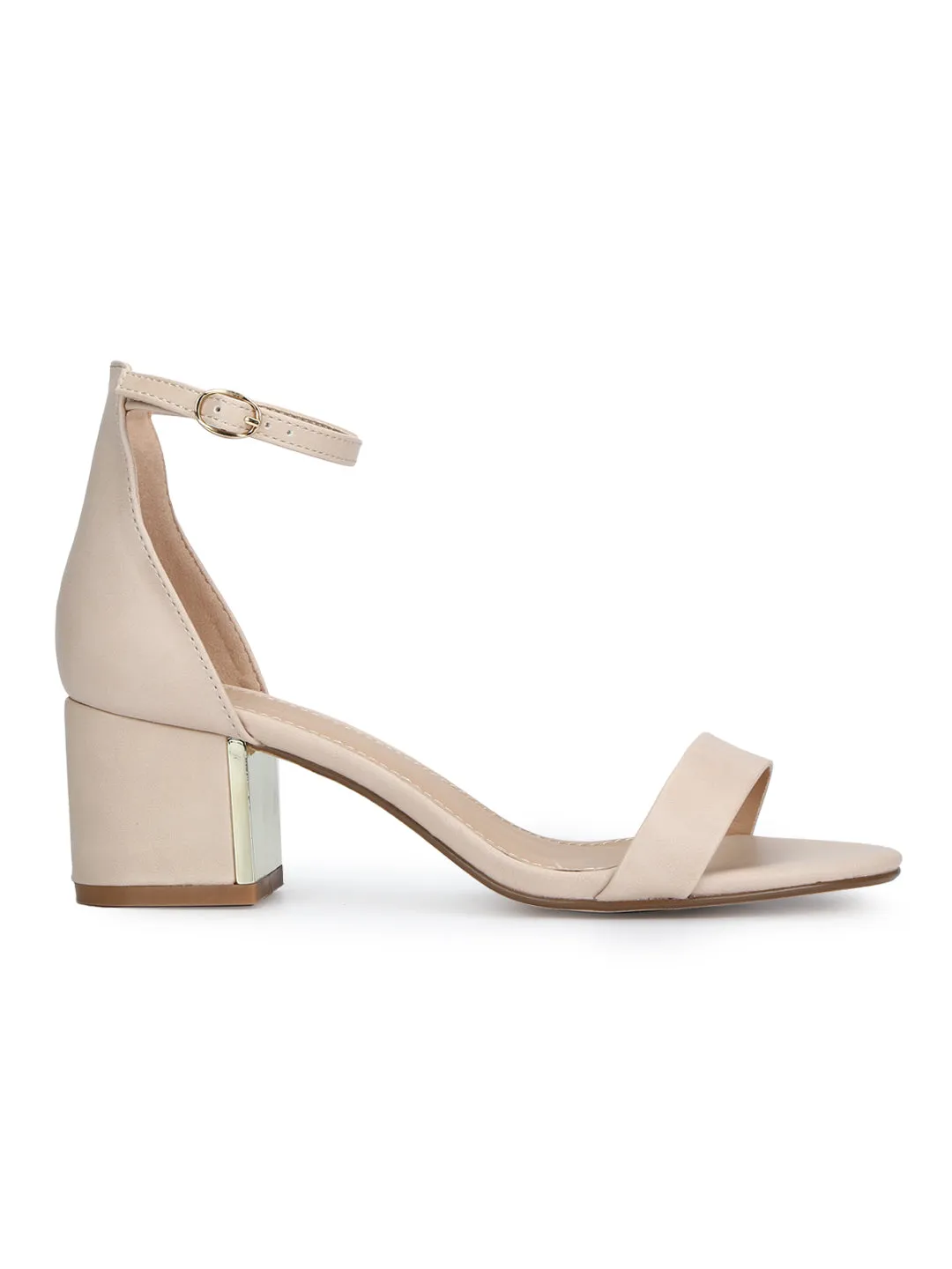 Nude PU Double Shaded Low Block Heels