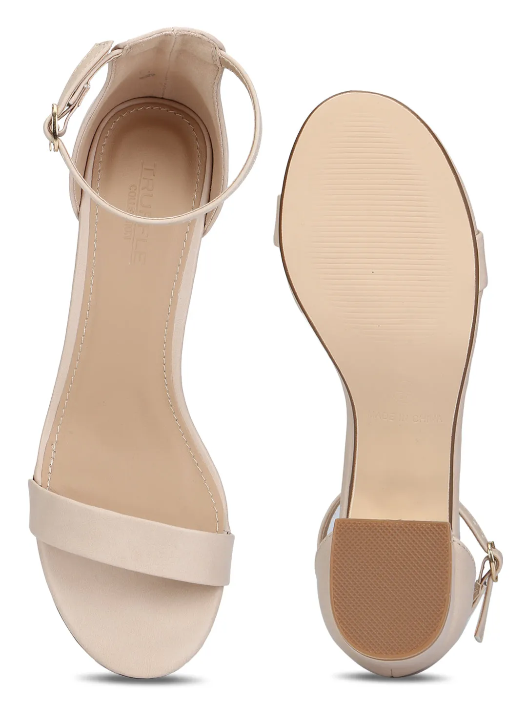 Nude PU Double Shaded Low Block Heels