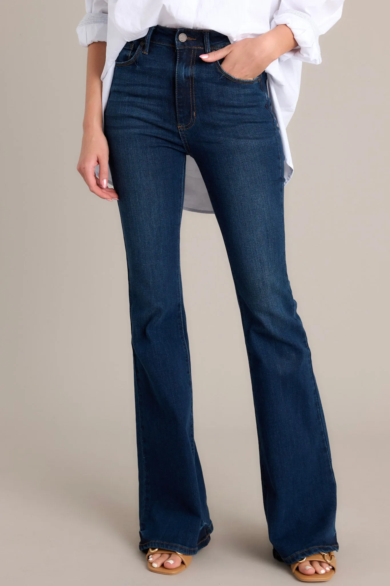 Oh Really Mid Rise Dark Wash Flare Jeans