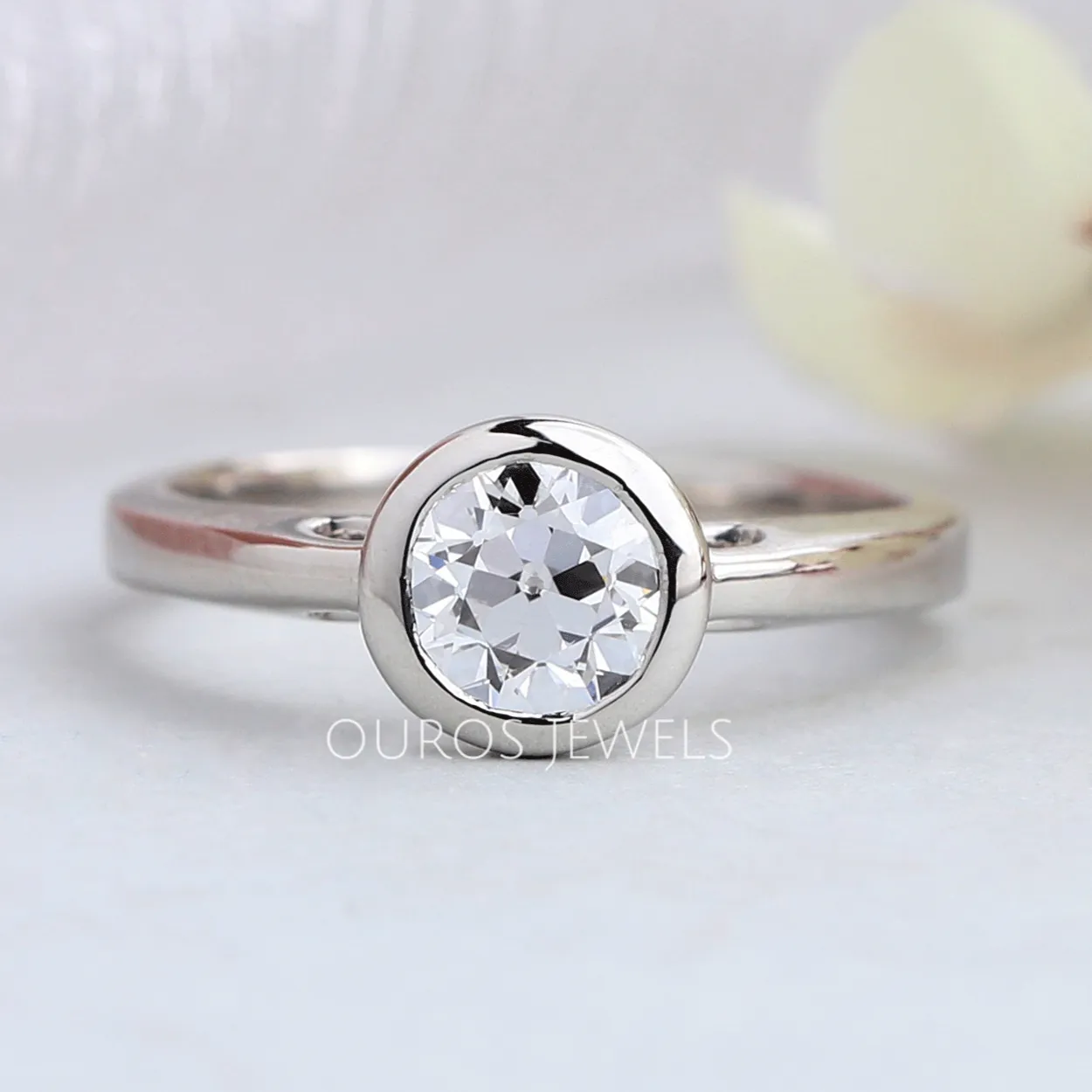 Old European Round Cut Bezel Set Solitaire Wedding Ring