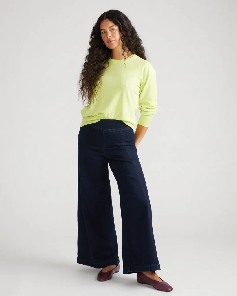 Olivia Pintuck Wide Leg Jeans - Dark Indigo