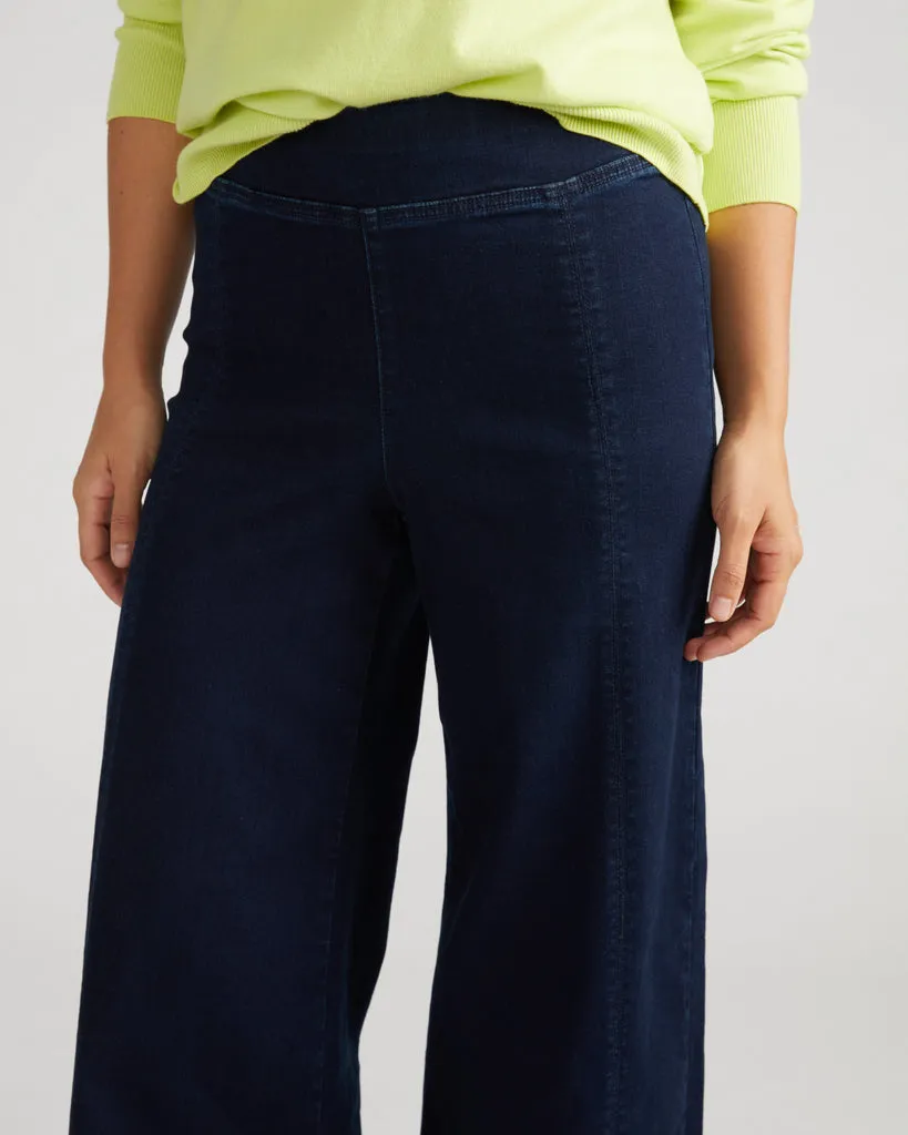 Olivia Pintuck Wide Leg Jeans - Dark Indigo