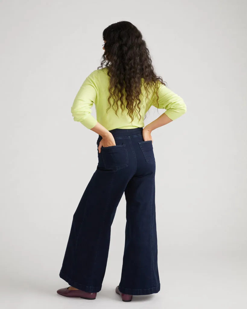 Olivia Pintuck Wide Leg Jeans - Dark Indigo