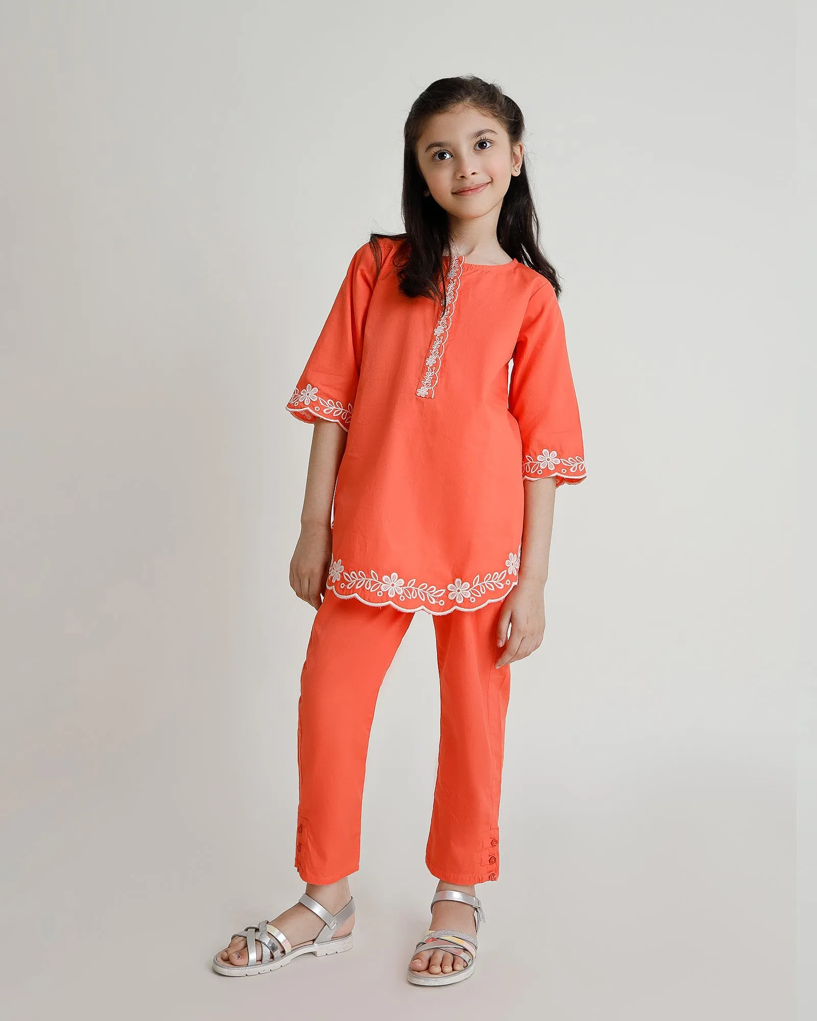 Orange Tunic Set with Fusion Design