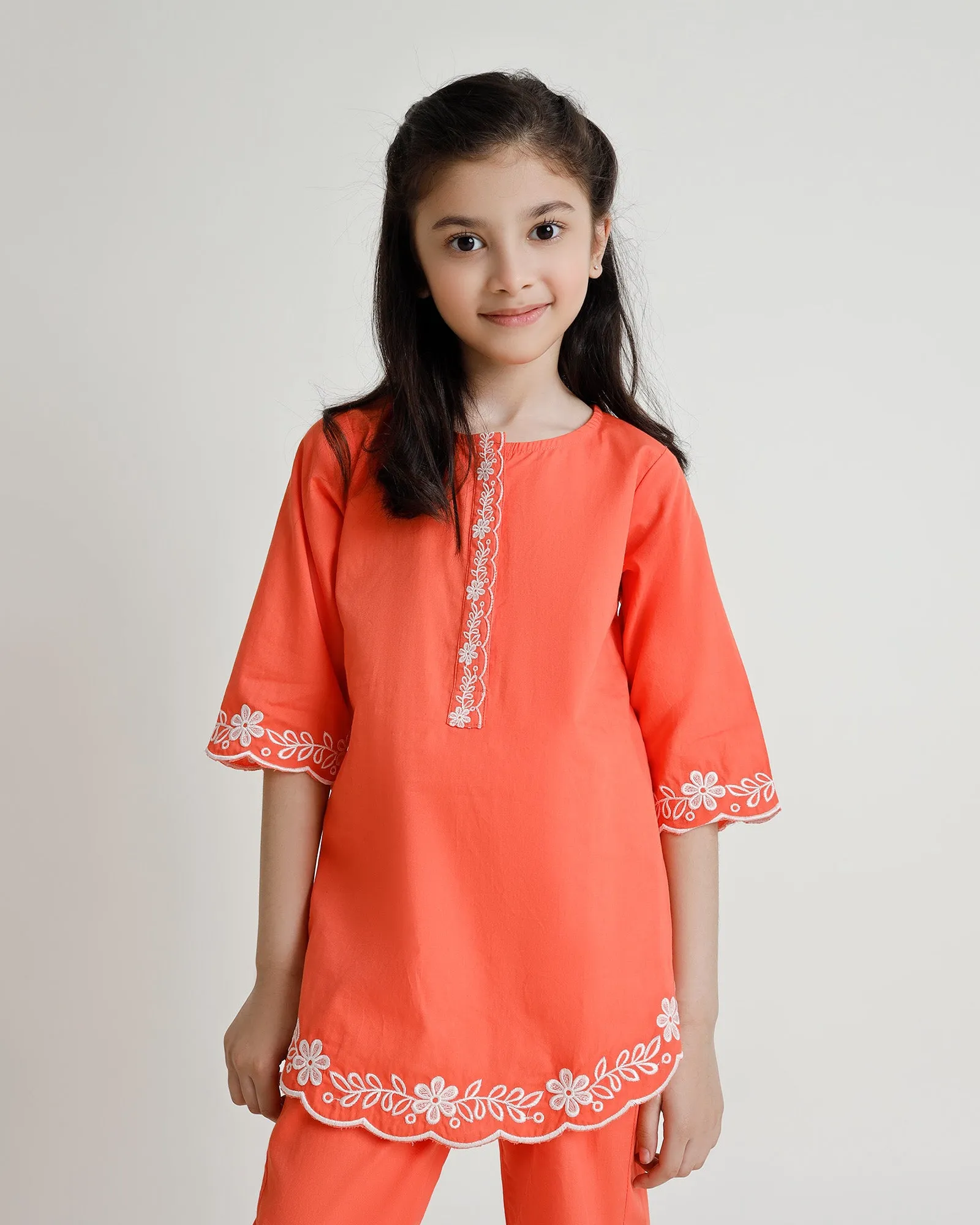 Orange Tunic Set with Fusion Design