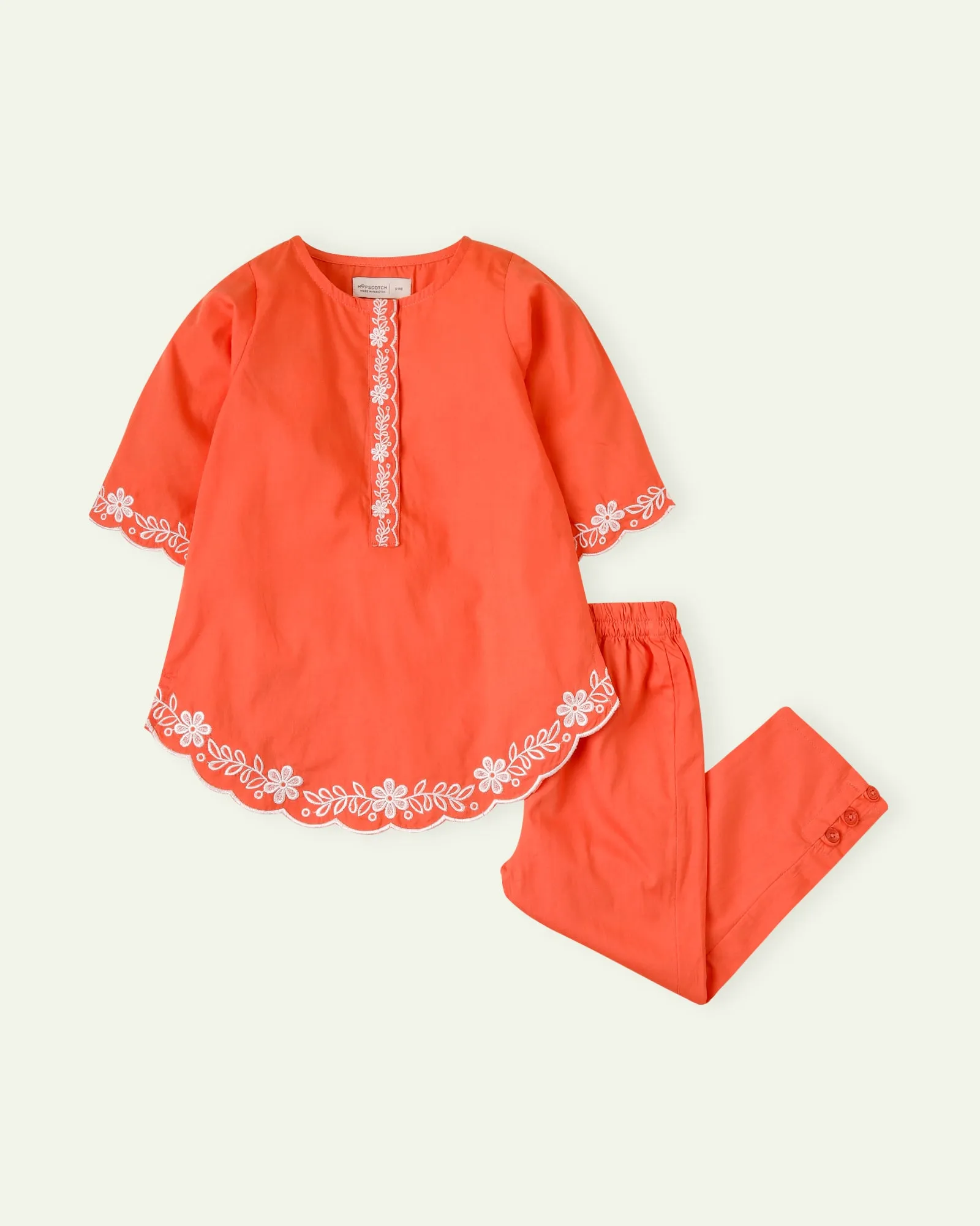 Orange Tunic Set with Fusion Design