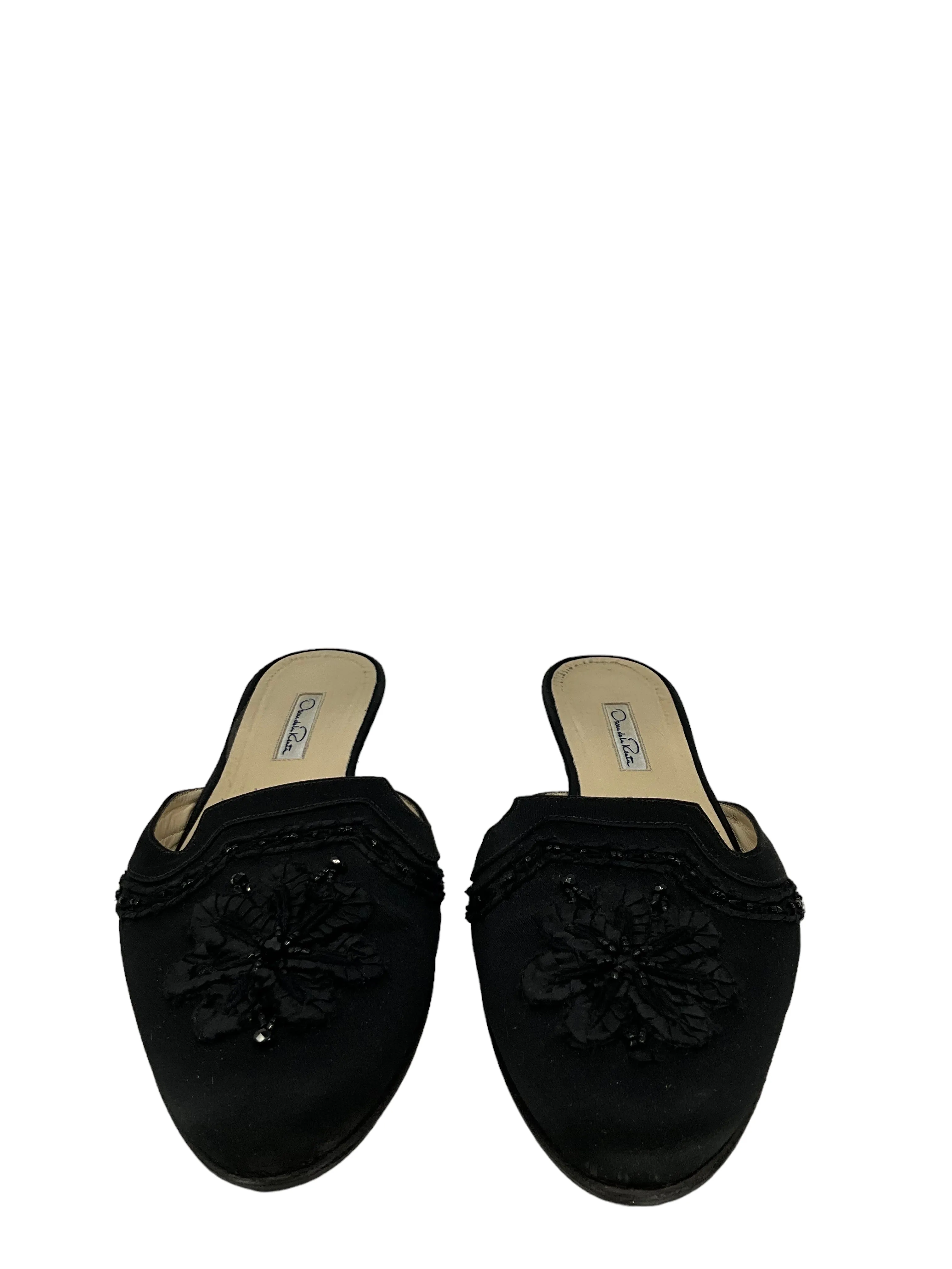 Oscar De La Renta Leather Embroidered Spanish Mules Size 10.5 -> Oscar De La Renta Leather Spanish Mules with Embroidery Size 10