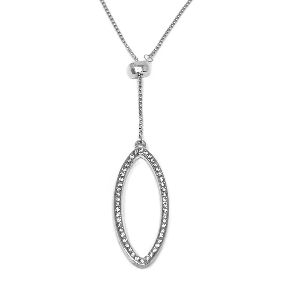 Crystal Oval Necklace with Rhodium Plating