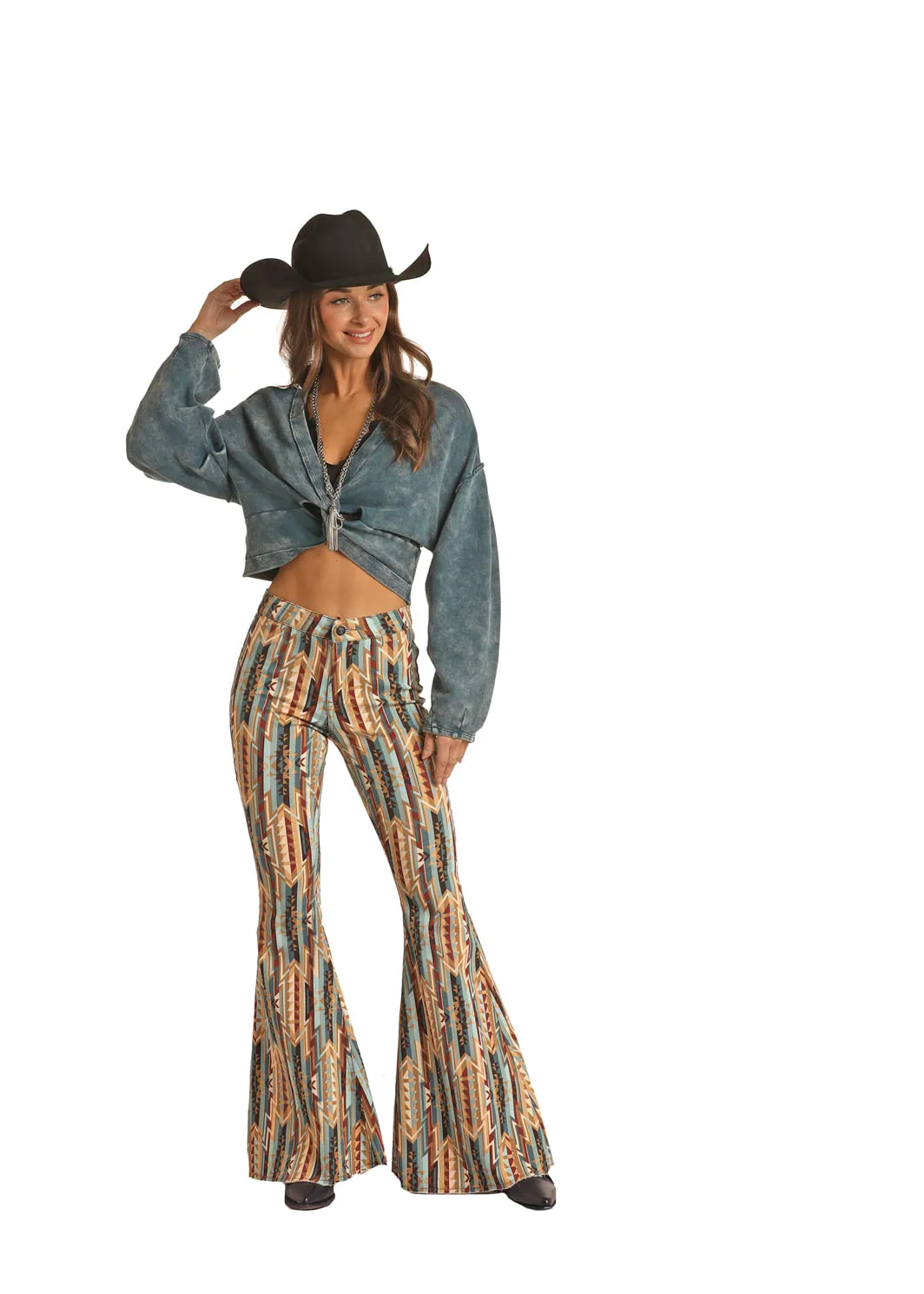 Women's Panhandle Slim Brown Aztec Bell Jeans