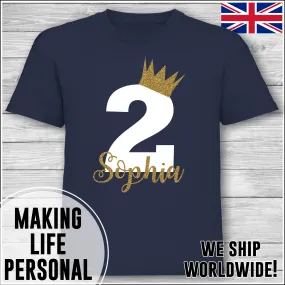 Personalised Birthday T-Shirt Name Age Number Boy Or Girl Navy