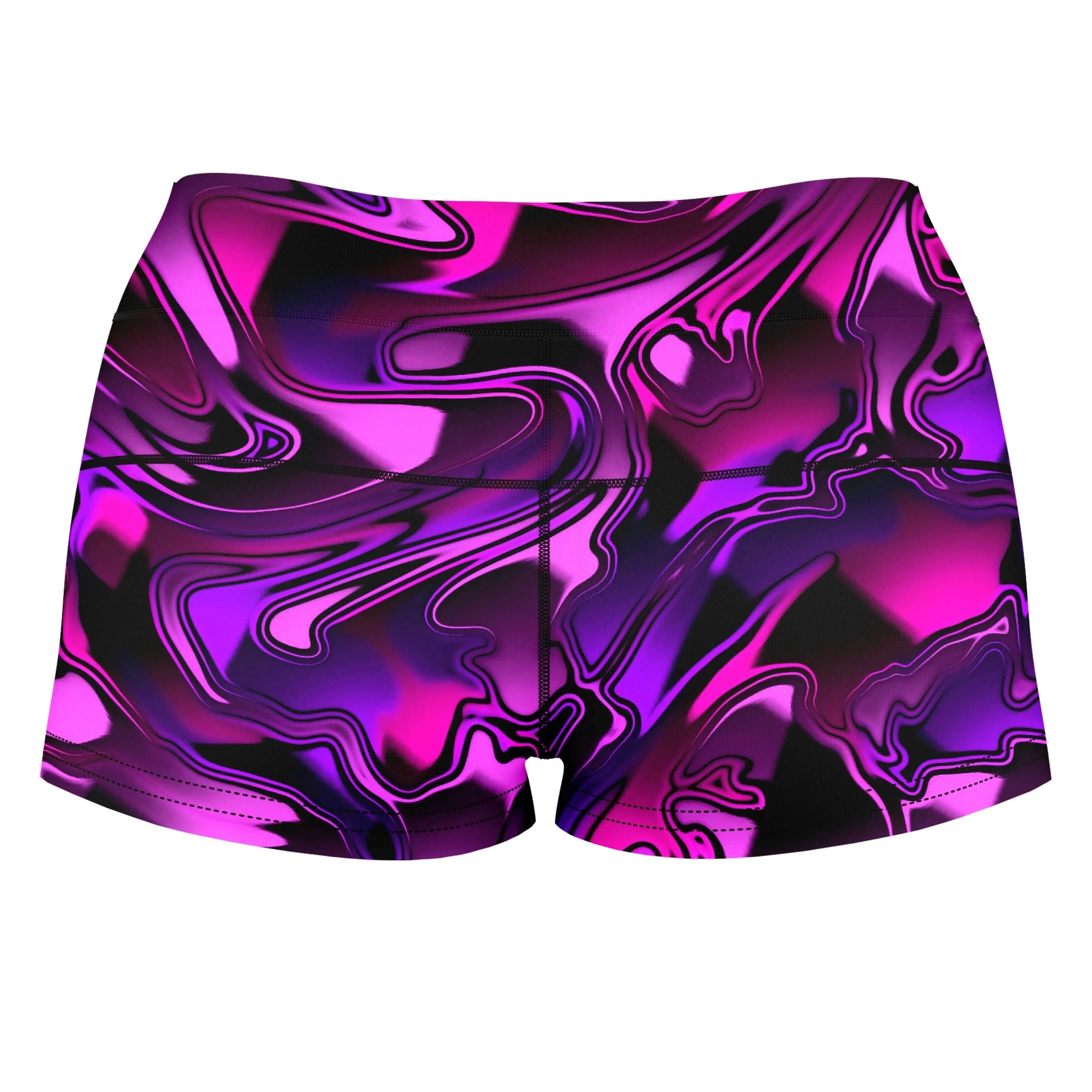 Pink and Purple Chromatic Melt High-Waisted Women's Shorts