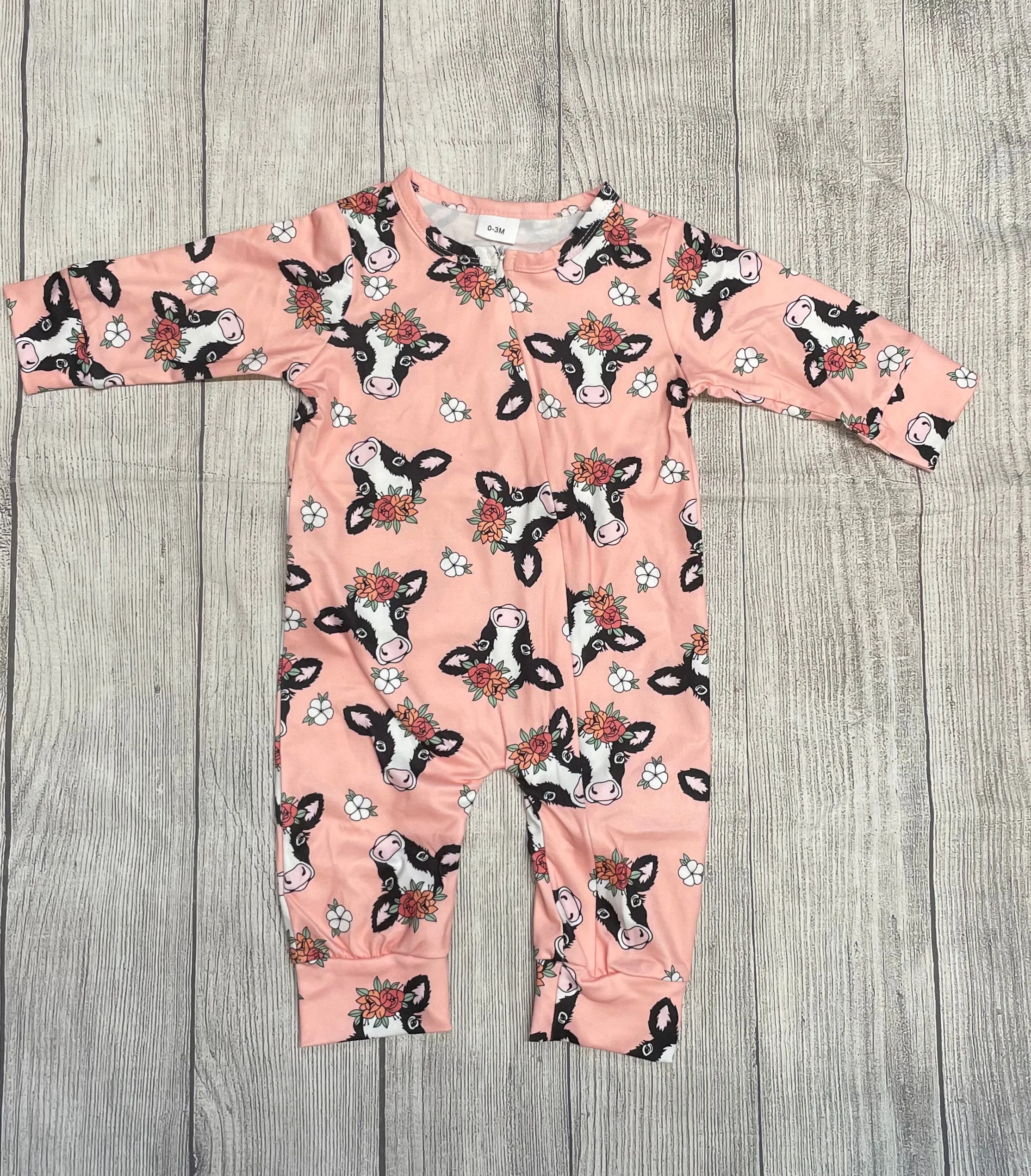 Pink Infant Girl Cow Head Romper