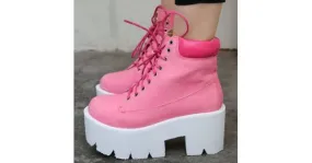 Pink Lace Up Platforms Boots