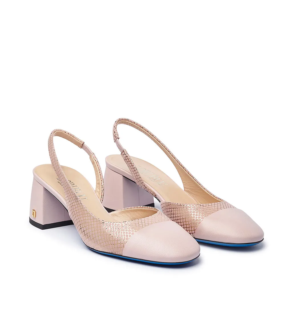 Pink Nappa Leather Slingback Pumps with Logo Plaque