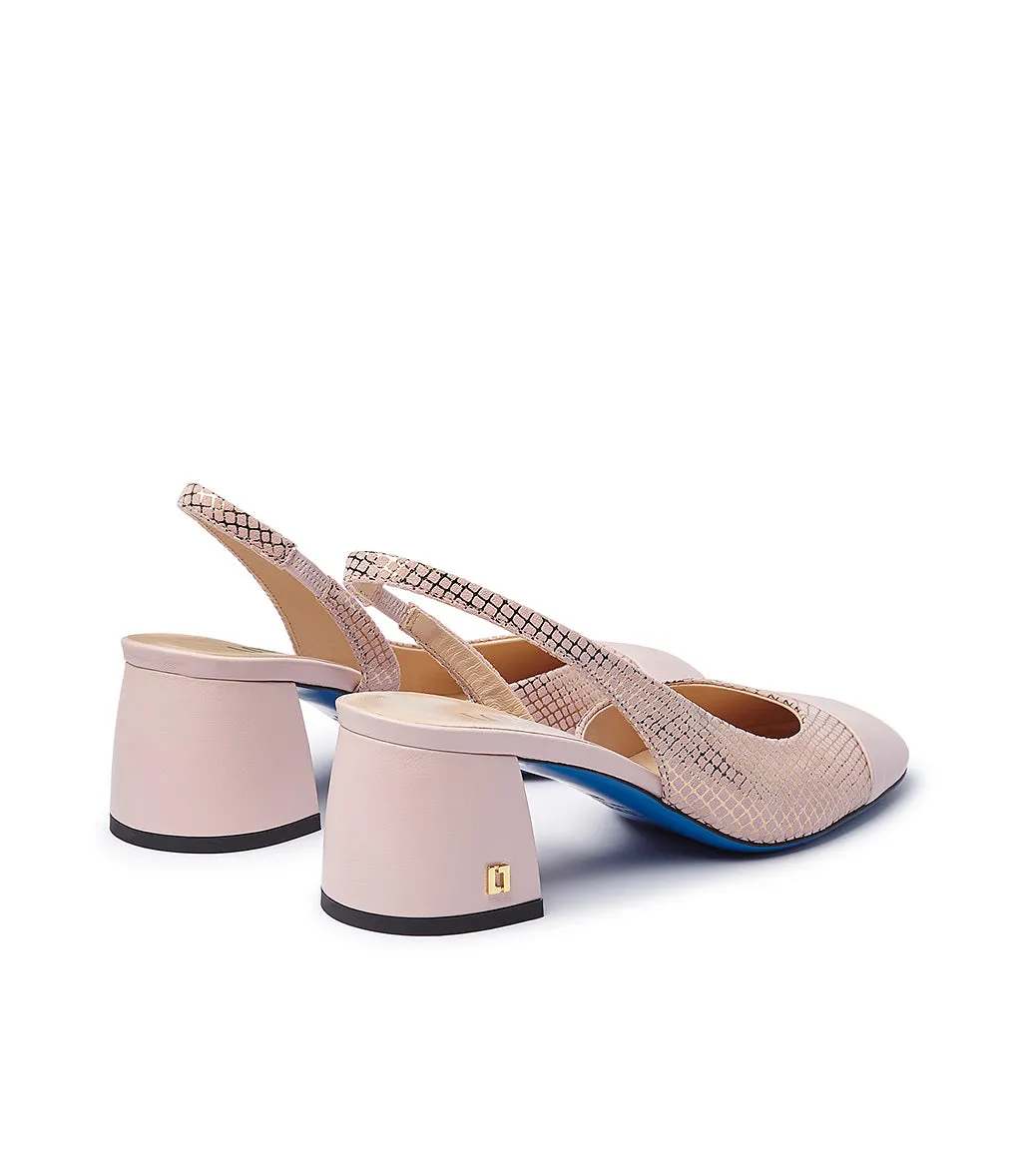 Pink Nappa Leather Slingback Pumps with Logo Plaque