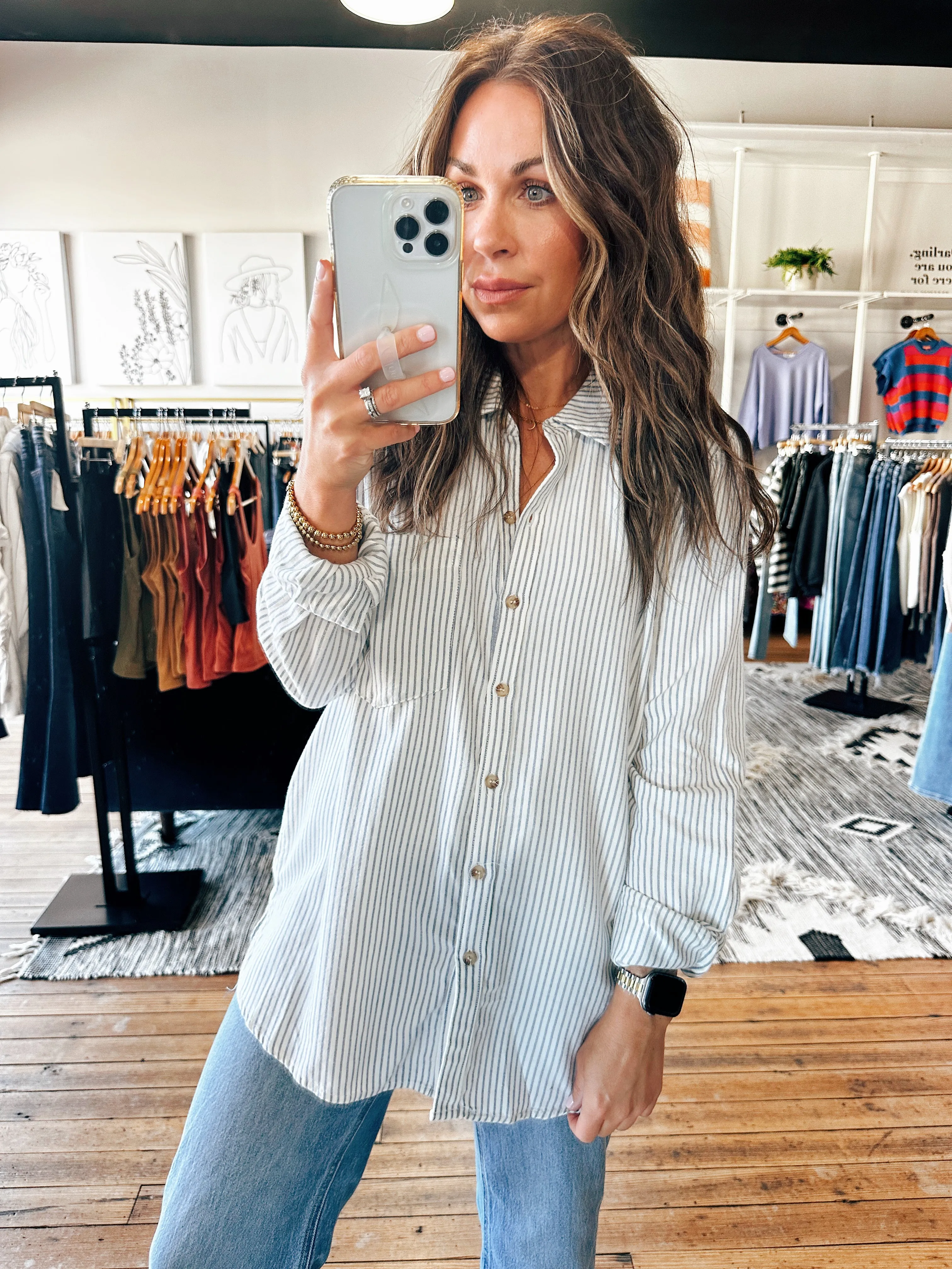 Pinstripe Cotton Button Up