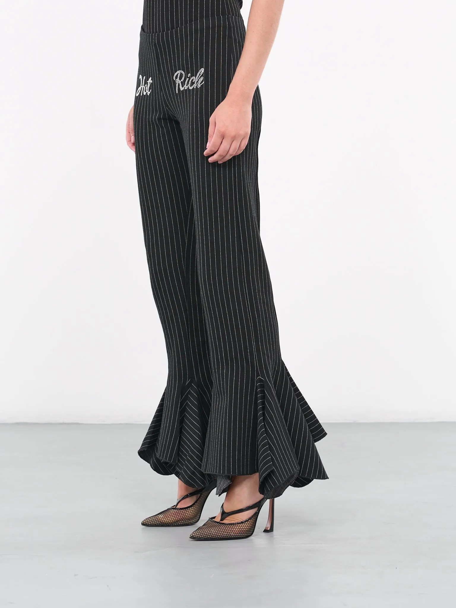 Pinstripe Ruffle Trousers (NA062-BLACK-PINSTRIPE)