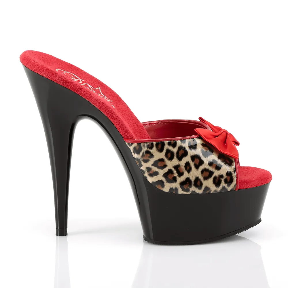 PLEASER Leopard and Red Bow Stiletto Slide Heels