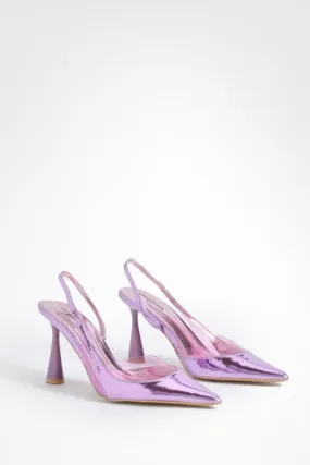 Pointed Toe Clear Detail Slingback Pumps