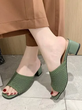 Polyester Women's Open Toe Chunky Heel Mules