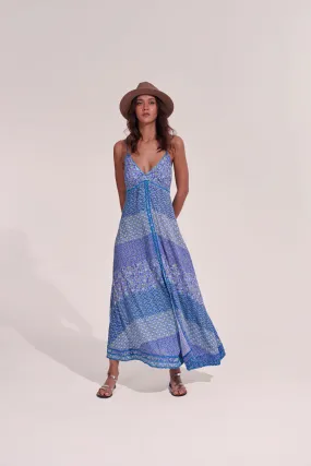 Poupette St Barth Long Dress Denise Blue Batik Stripe