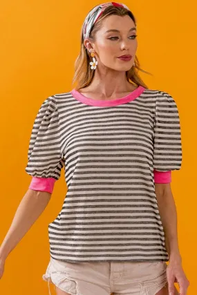 Puff Sleeve Striped Top by BK Brand