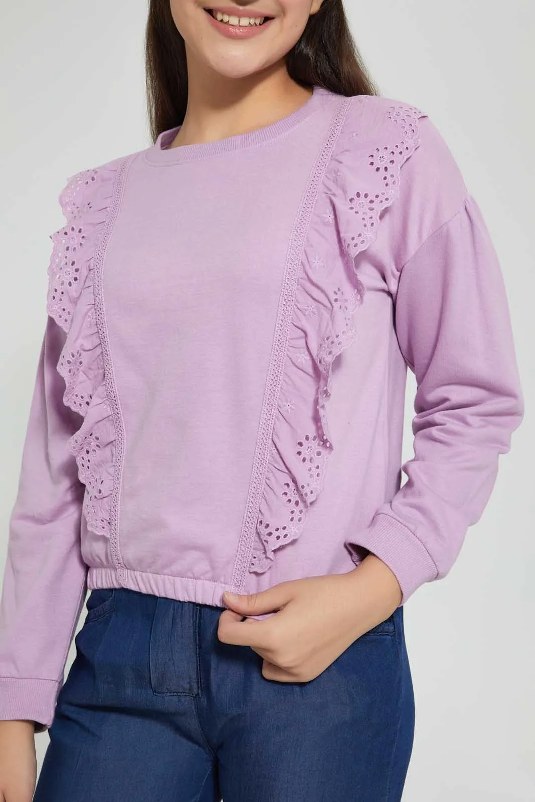 Purple Sweatshirt With Ruffle Details