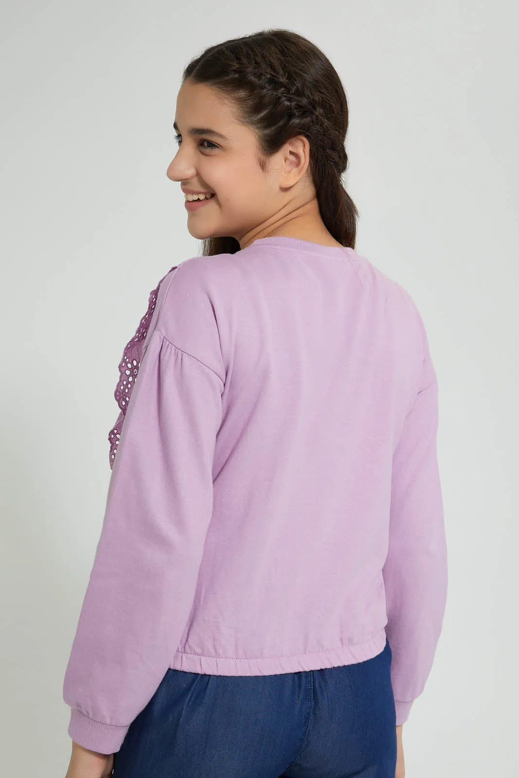 Purple Sweatshirt With Ruffle Details