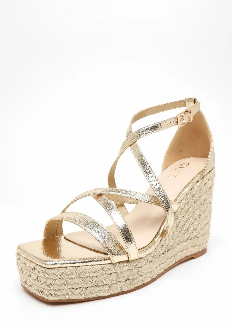 Quiz Gold Foil Strappy Woven Wedges