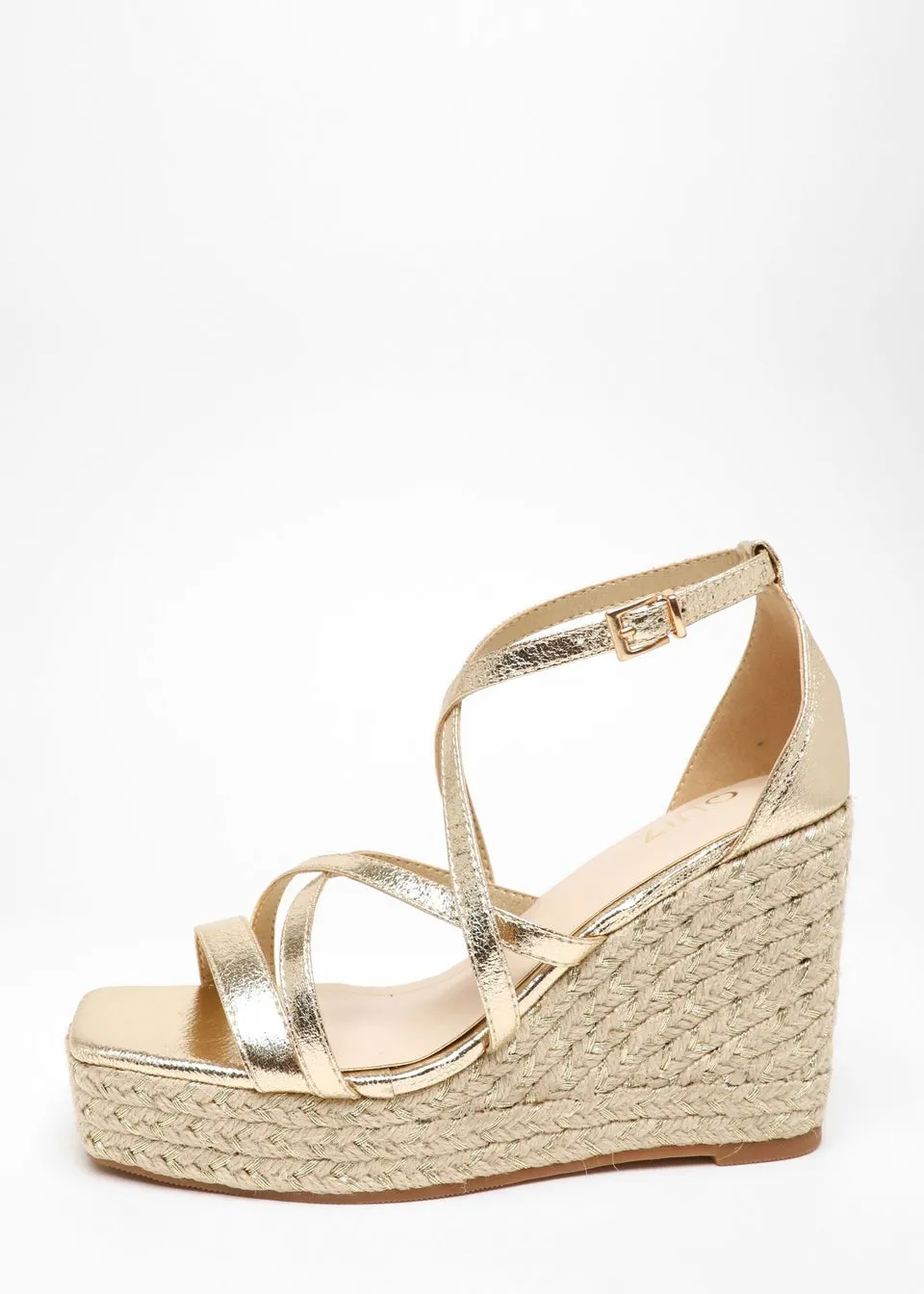 Quiz Gold Foil Strappy Woven Wedges