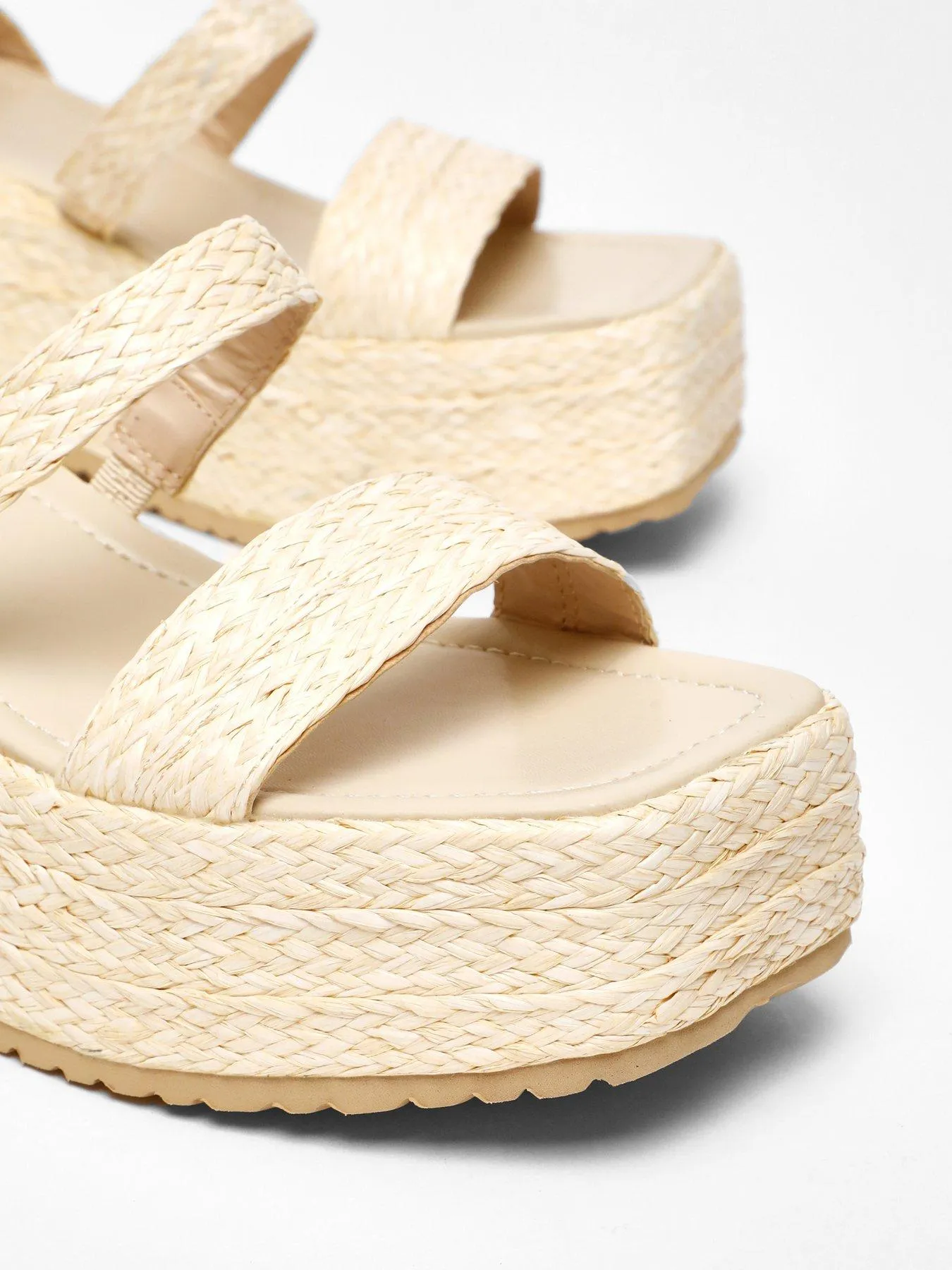 Quiz Nude Woven Chunky Platform Wedges