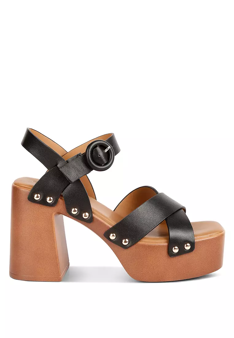 Rag & CO. Black Cross Strap Embellished Heels