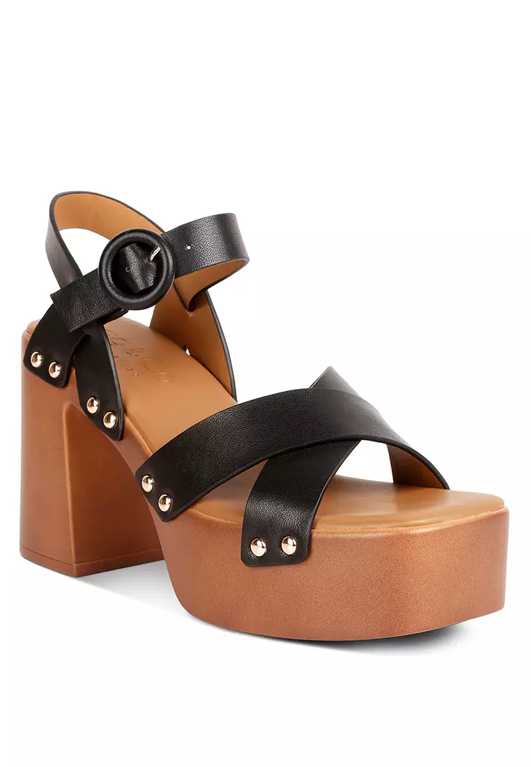 Rag & CO. Black Cross Strap Embellished Heels