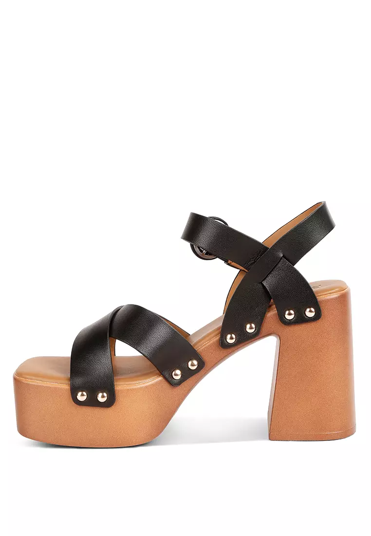 Rag & CO. Black Cross Strap Embellished Heels