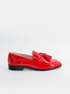 Red patent leather Messina FB loafers.