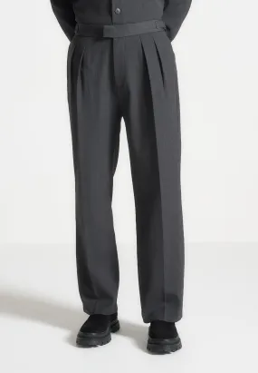 Relaxed Fit Hatched Tailored Trousers - Grey