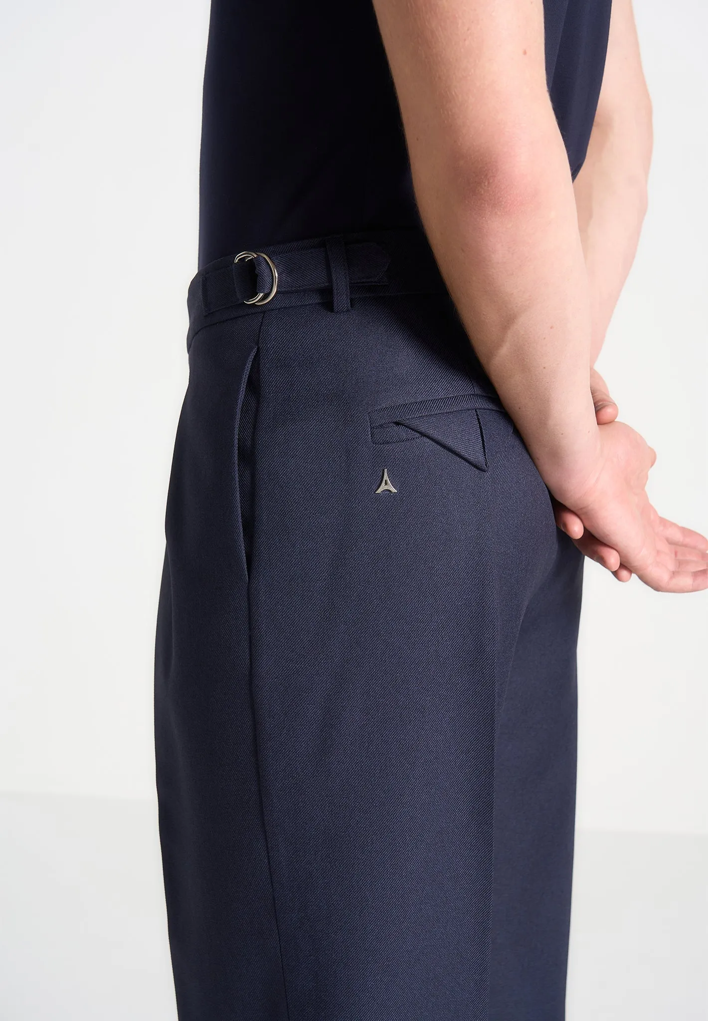 Relaxed Fit Twin Pleat Tailored Trousers - Navy