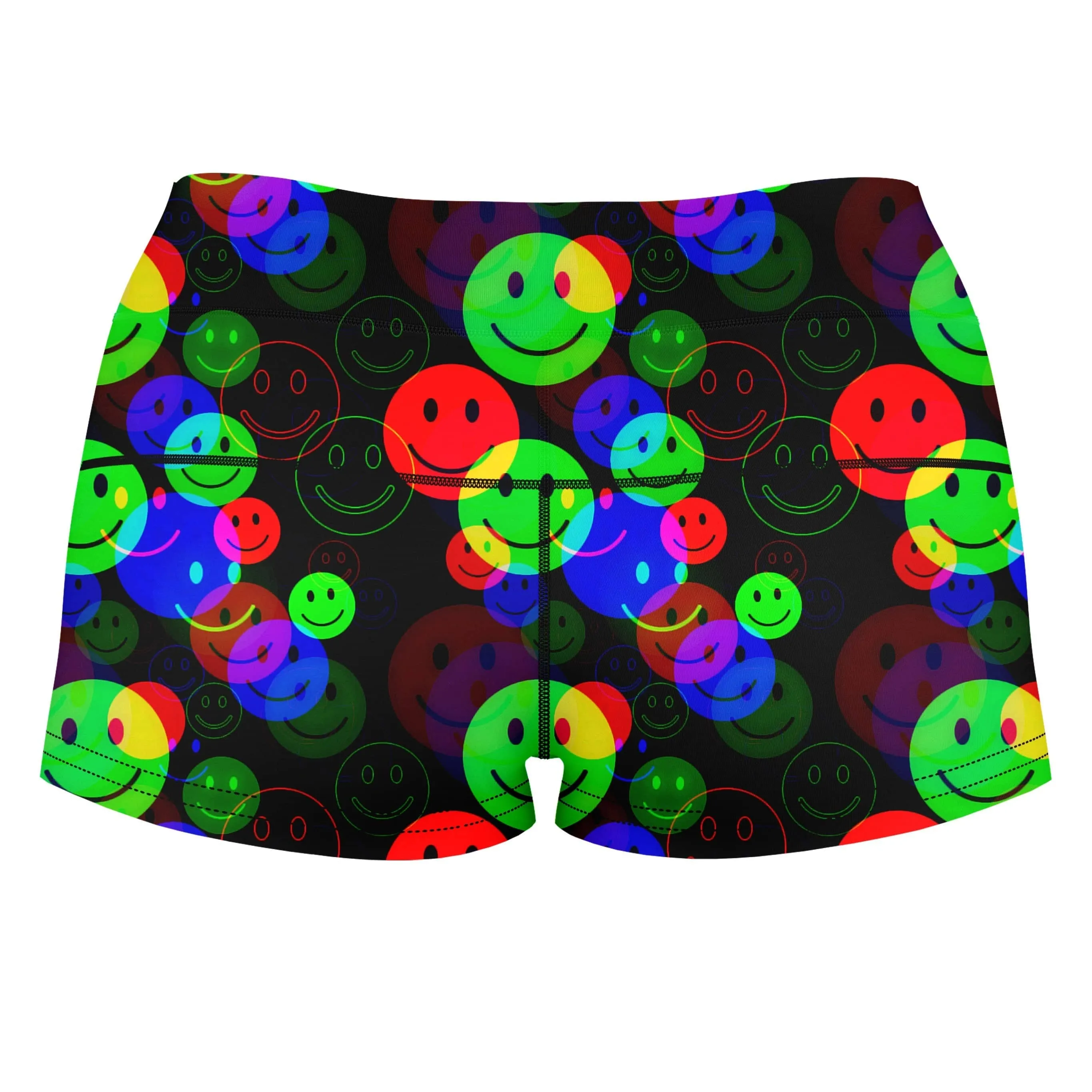 RGB Smile Glitch High-Waisted Women's Shorts