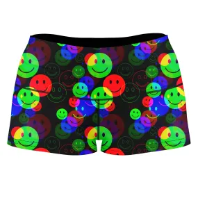 RGB Smile Glitch High-Waisted Women's Shorts