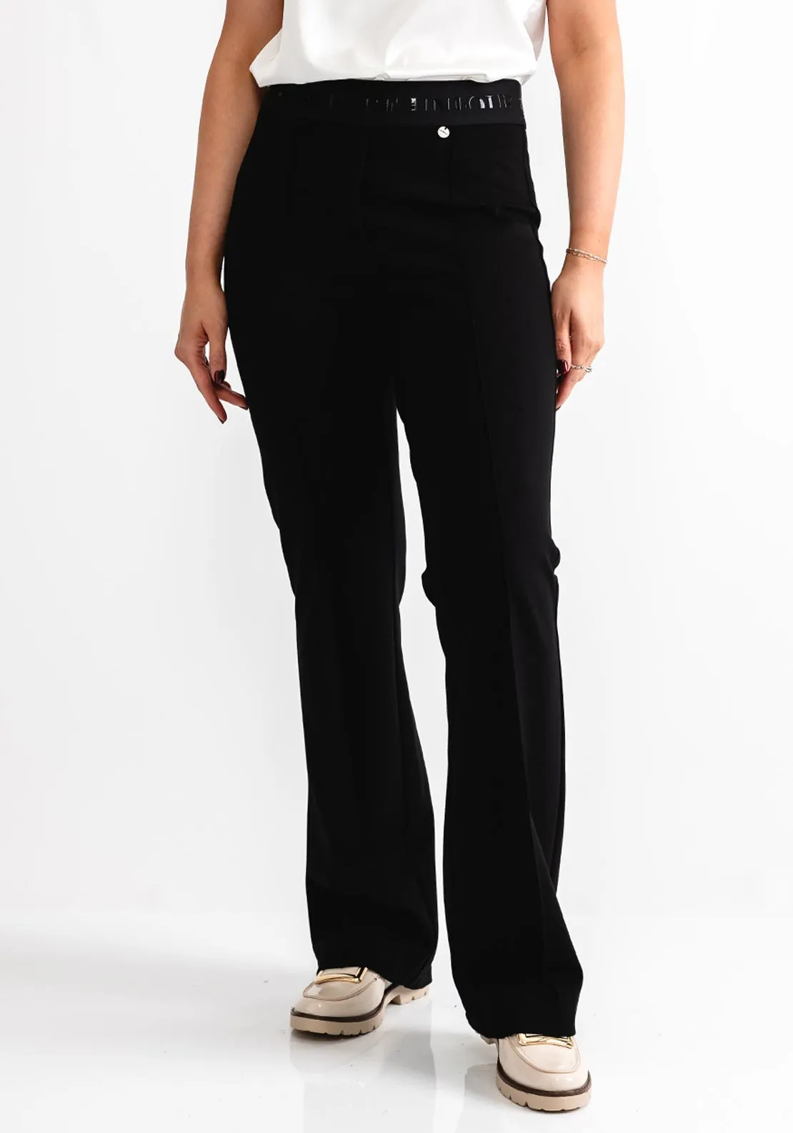 Robell Joella Logo Waist Straight Leg Trousers, Black