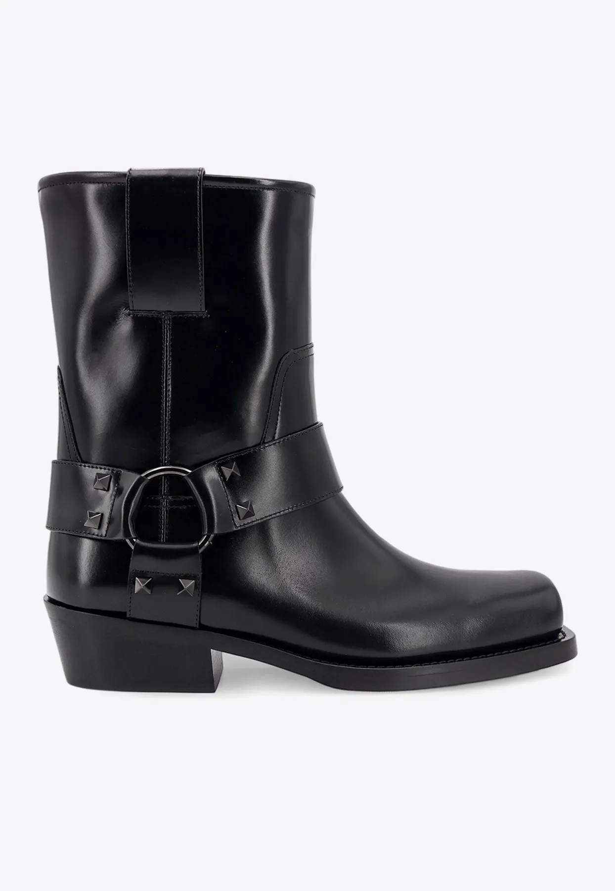 Rockstud Ankle Strap Biker Boots